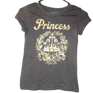 CHILDREN'S PLACE girls medium 7/8 gray gold princess crown graphic t-shirt